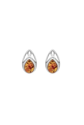 Sterling Silver Amber Celtic Teardrop Stud Earrings