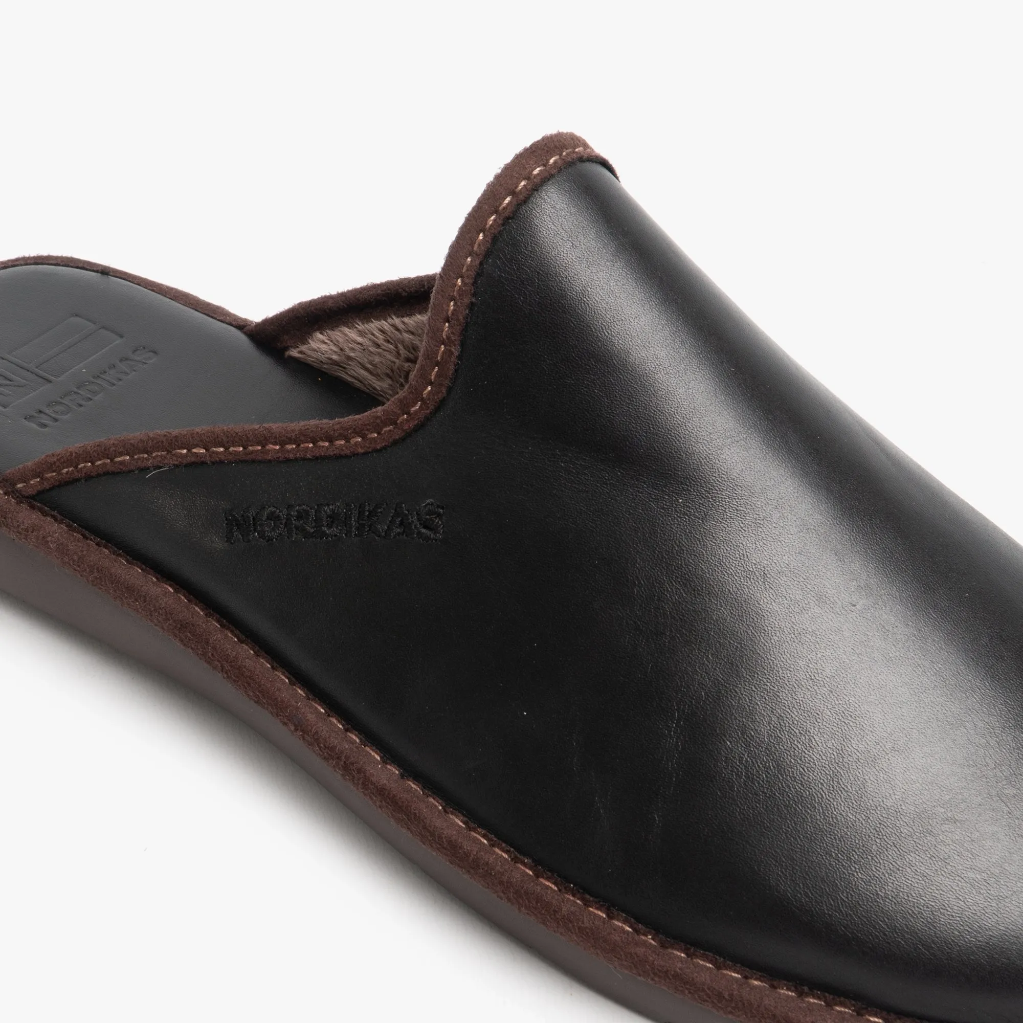 136 (DUBLIN) Mens Leather Mule Slippers Black