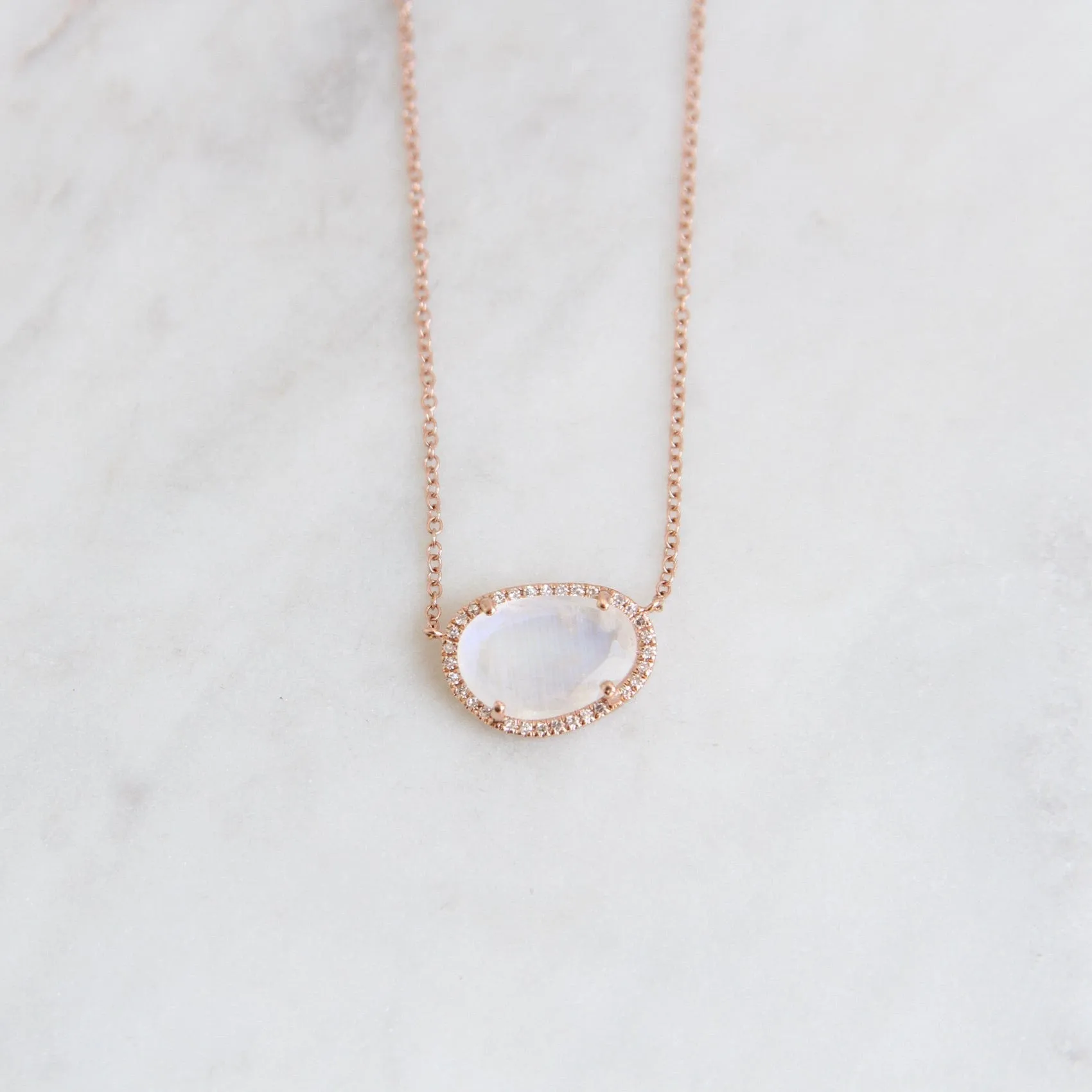 14k Rose Gold Organic Shaped Rainbow Moonstone Necklace