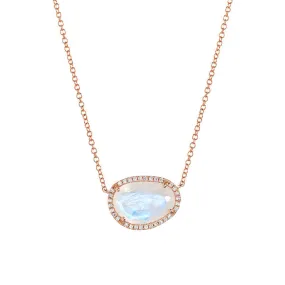 14k Rose Gold Organic Shaped Rainbow Moonstone Necklace