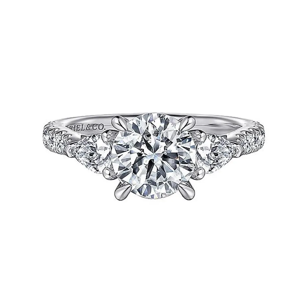 14K White Gold 'Abina' Three Stone Round Diamond Engagement Ring