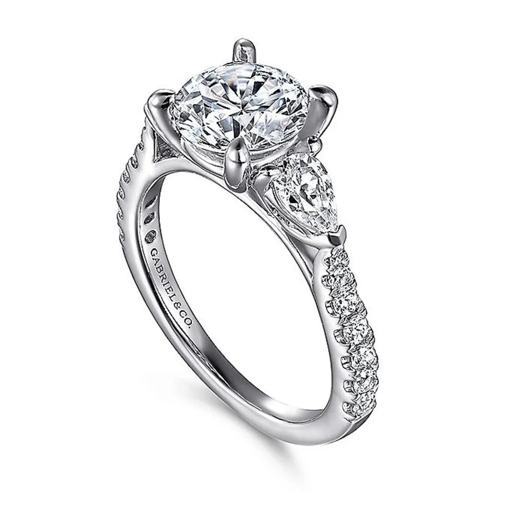 14K White Gold 'Abina' Three Stone Round Diamond Engagement Ring