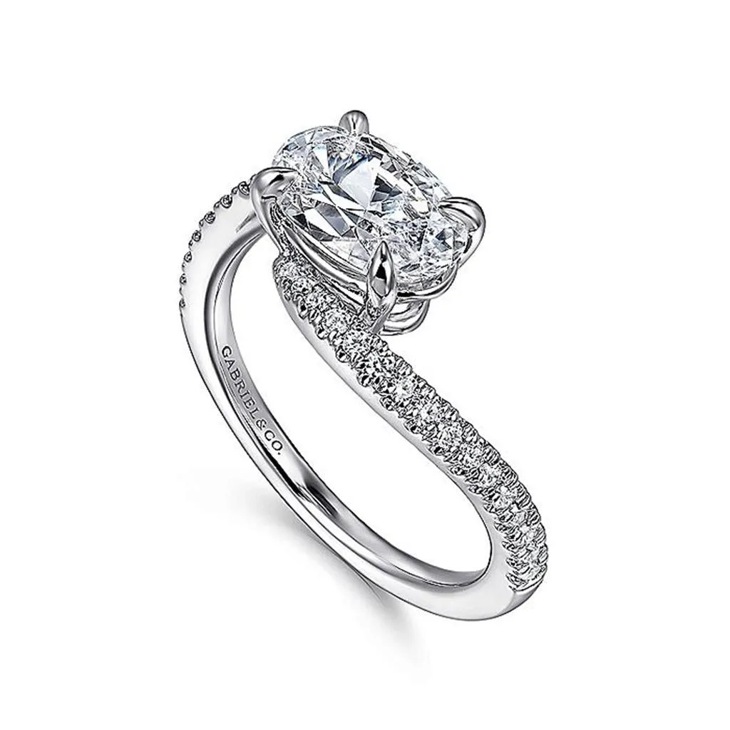 14K White Gold 'Aiva' Bypass East West Oval Diamond Engagement Ring