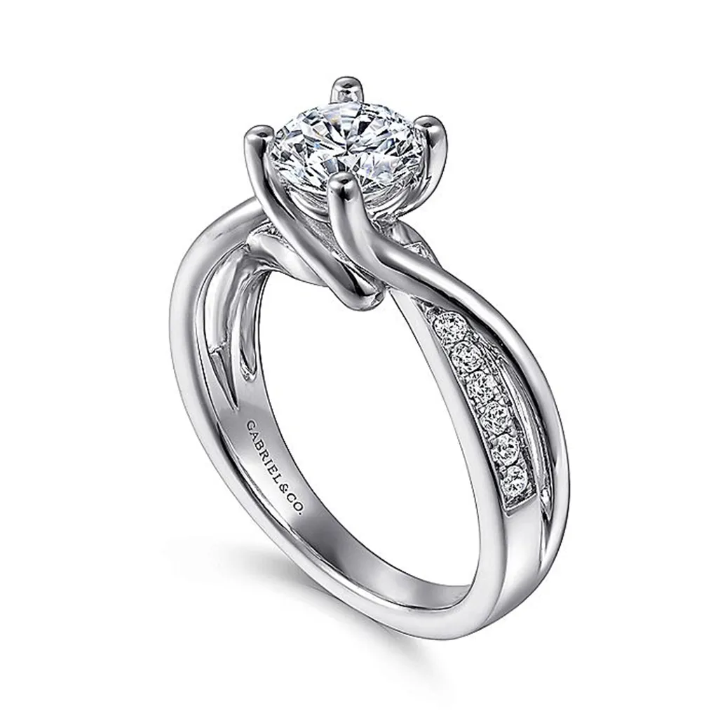 14K White Gold 'Aleesa' Twist Round Diamond Engagement Ring