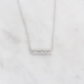 14K White Gold Channel Baguette with Diamond Edge Bar Necklace