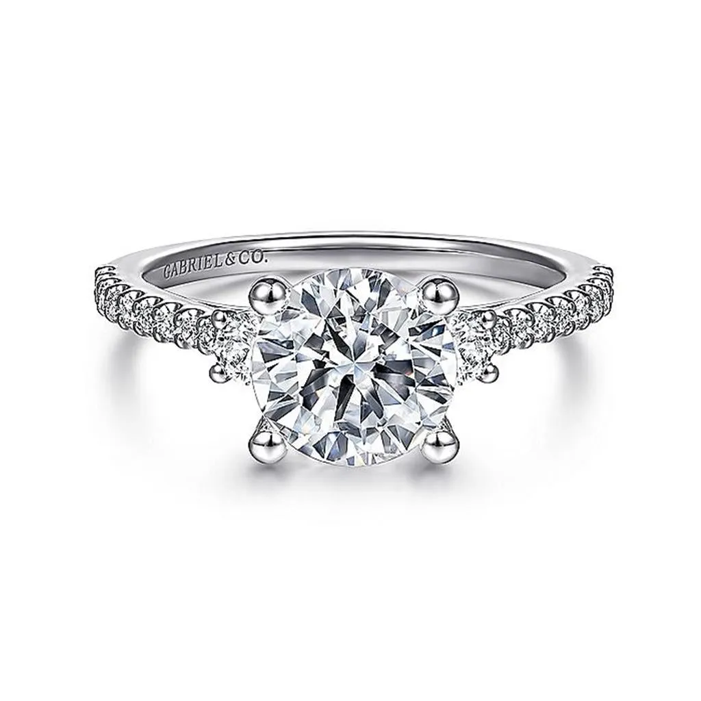 14K White Gold 'Chantal' Three Stone Round Diamond Engagement Ring