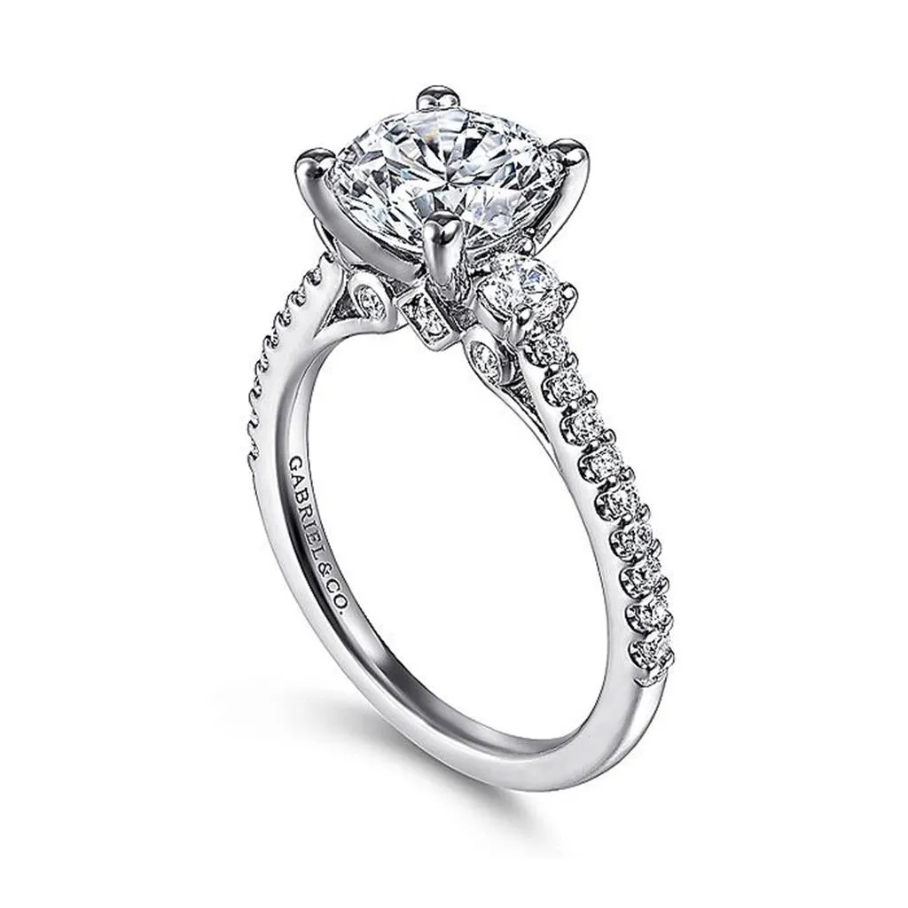 14K White Gold 'Chantal' Three Stone Round Diamond Engagement Ring