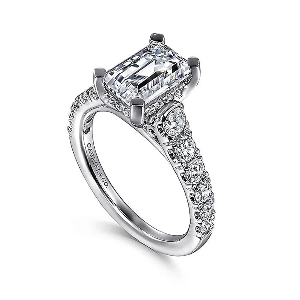 14K White Gold 'Piper' Hidden Halo Emerald Cut Diamond Engagement Ring