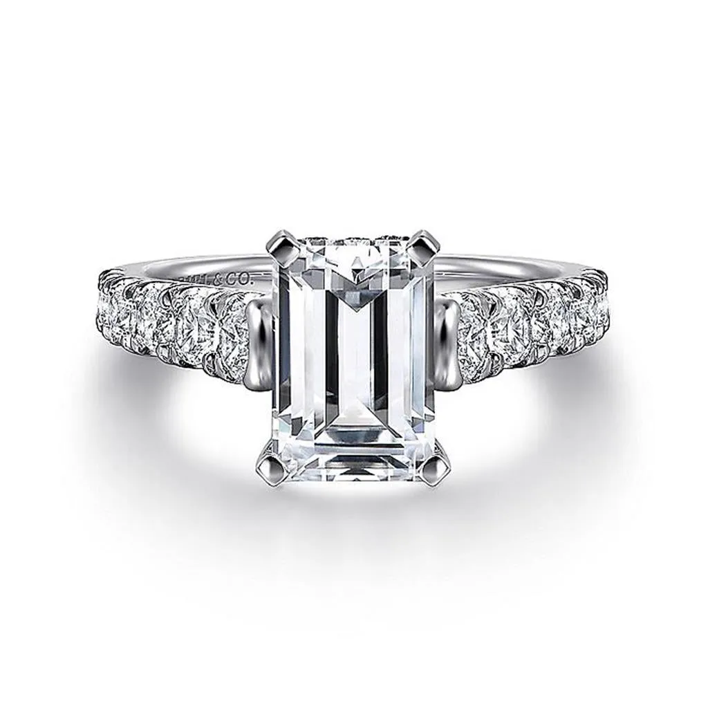 14K White Gold 'Piper' Hidden Halo Emerald Cut Diamond Engagement Ring