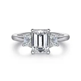 14K White Gold 'Stephi' Three Stone Emerald Cut Diamond Engagement Ring