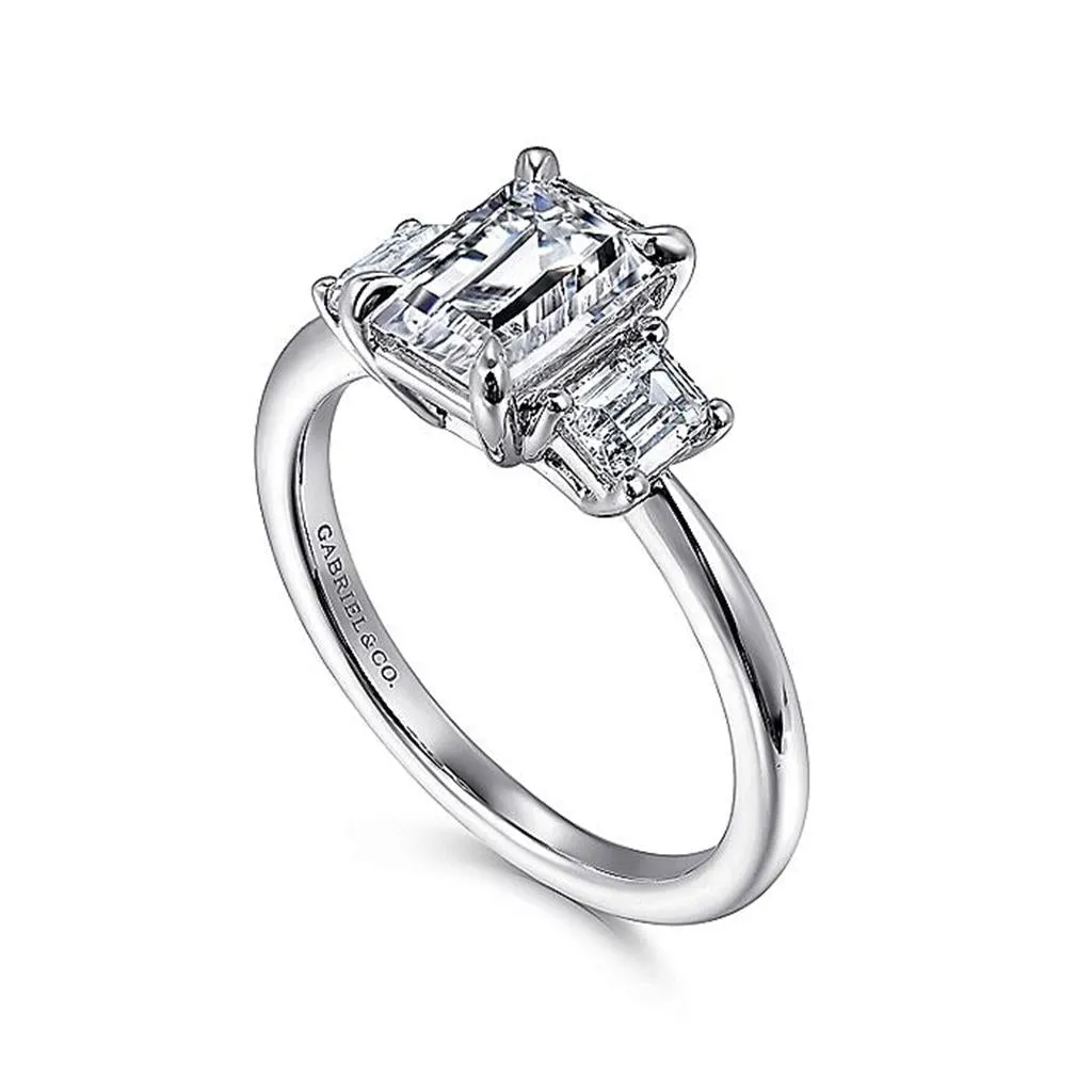 14K White Gold 'Stephi' Three Stone Emerald Cut Diamond Engagement Ring