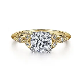 14K Yellow And White Gold  'Celia' Split Shank Round Diamond Engagement Ring