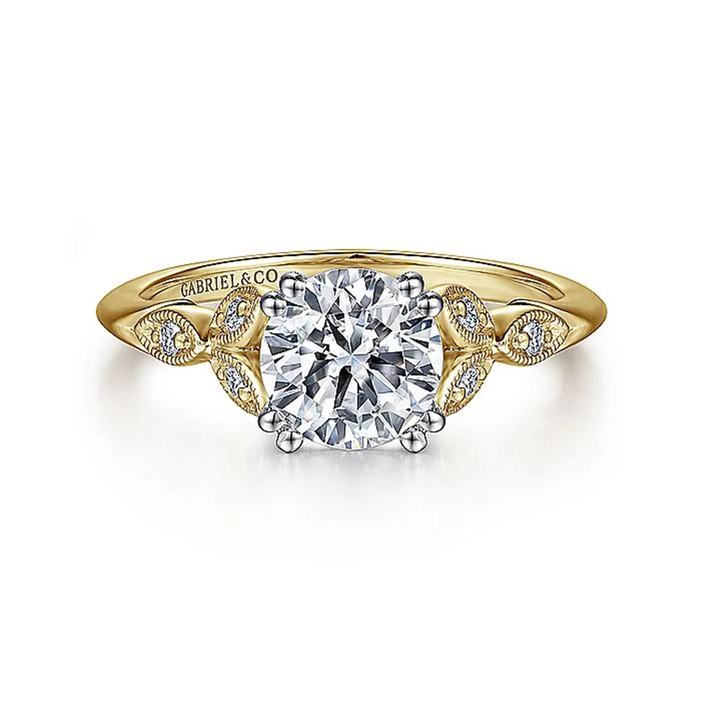 14K Yellow And White Gold  'Celia' Split Shank Round Diamond Engagement Ring