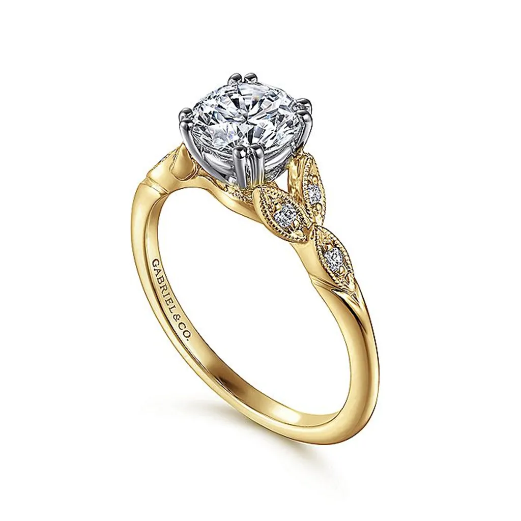 14K Yellow And White Gold  'Celia' Split Shank Round Diamond Engagement Ring