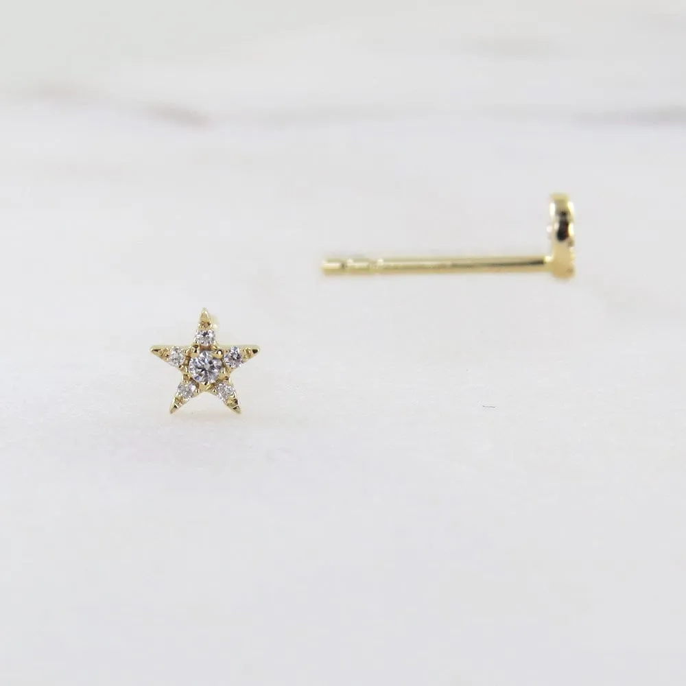 14k Yellow Gold Pavé Diamond Super Mini Star & Moon Post Earrings