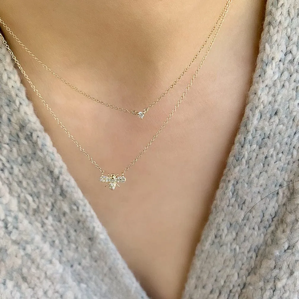 14k Yellow Gold Petite Diamond Bee Necklace