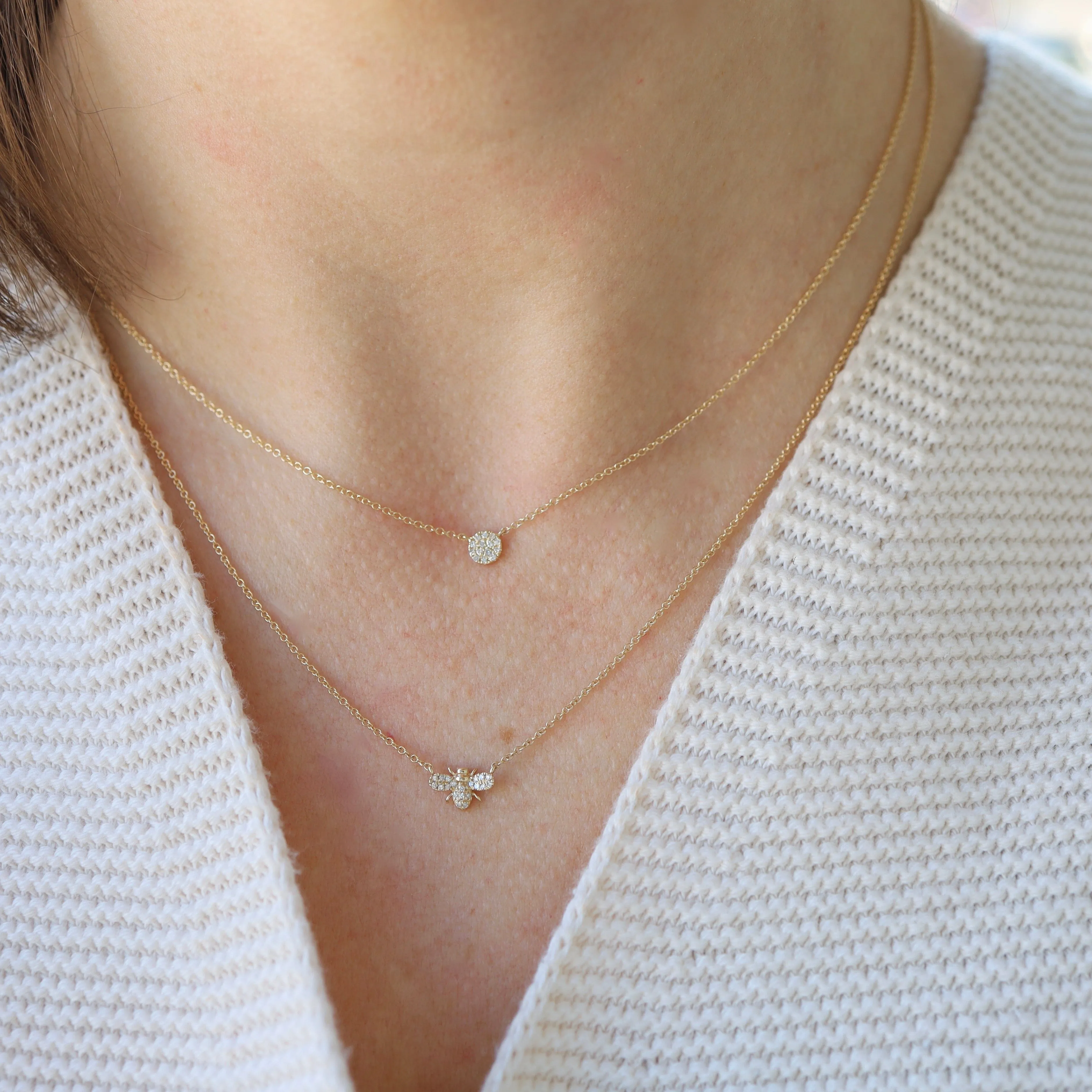 14k Yellow Gold Petite Diamond Bee Necklace