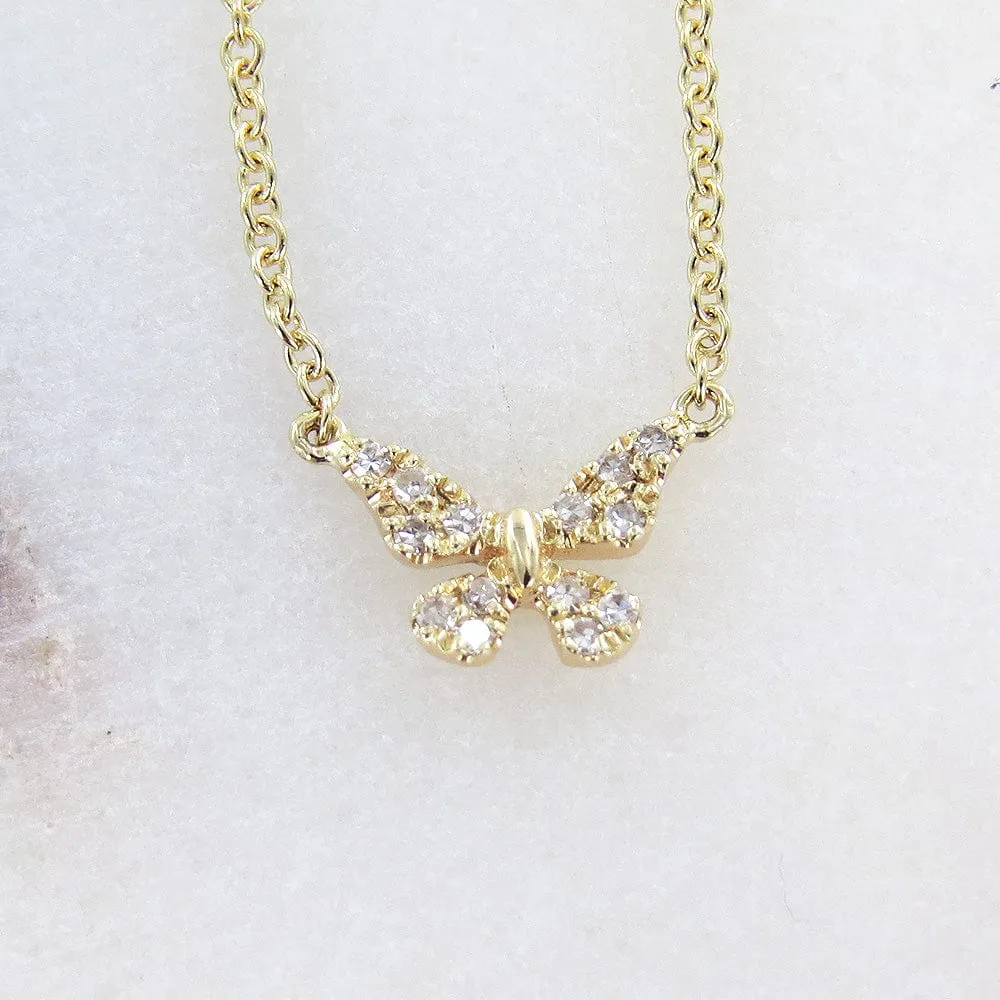 14k Yellow Gold Petite Diamond Butterfly Necklace