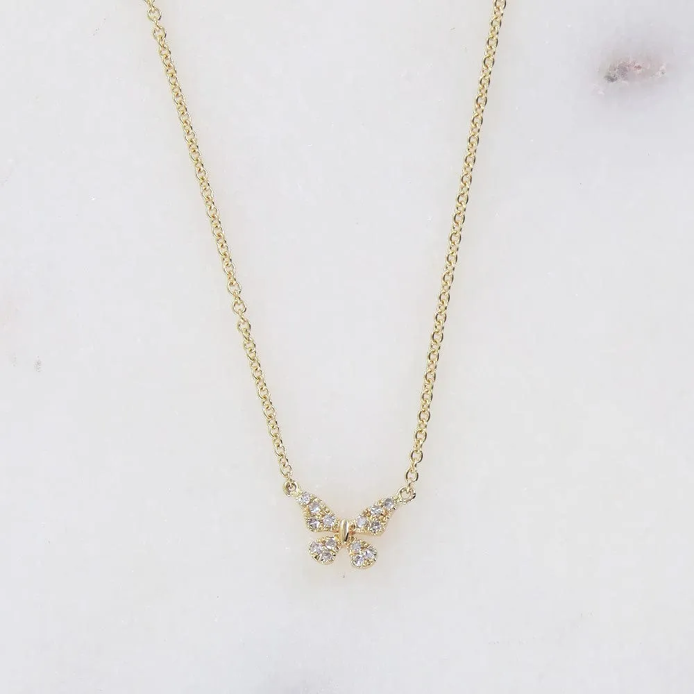 14k Yellow Gold Petite Diamond Butterfly Necklace