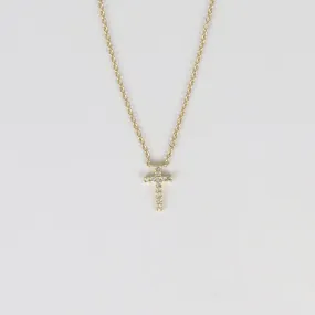 14k Yellow Gold Petite Diamond Cross Necklace