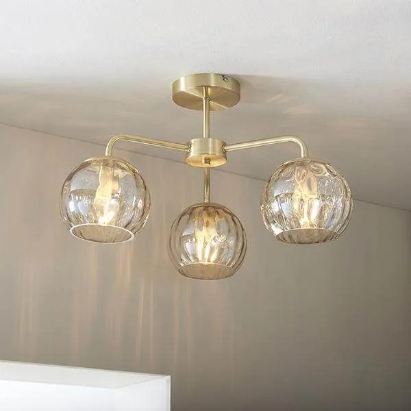 Amber 3Lt Semi Flush - Champagne / Brass Finish