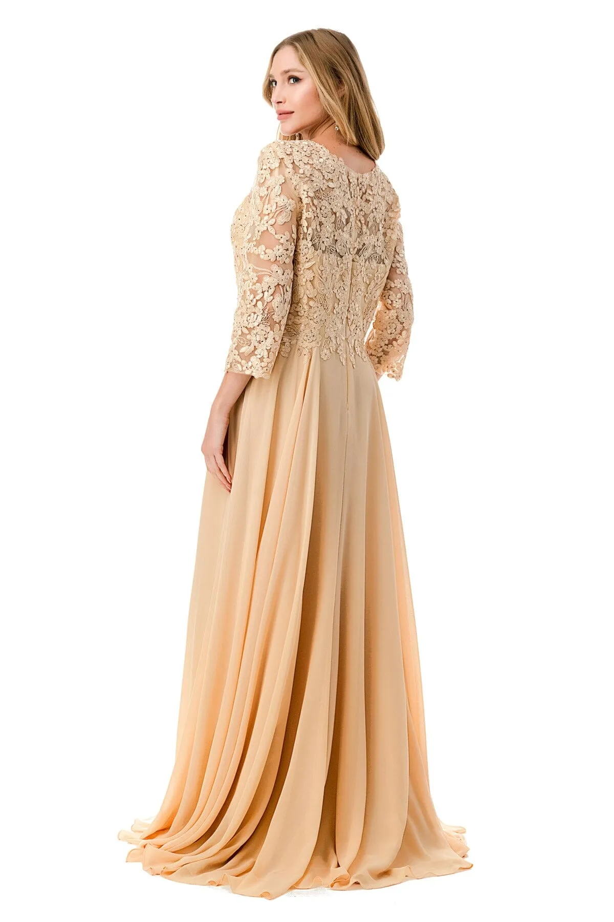 Applique 3/4 Sleeve A-line Gown by Coya M2758Q