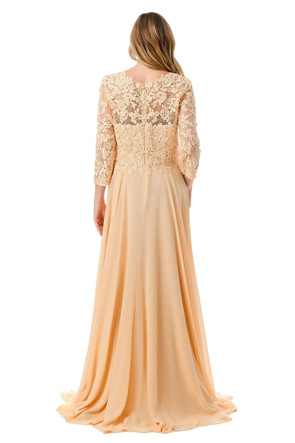 Applique 3/4 Sleeve A-line Gown by Coya M2758Q