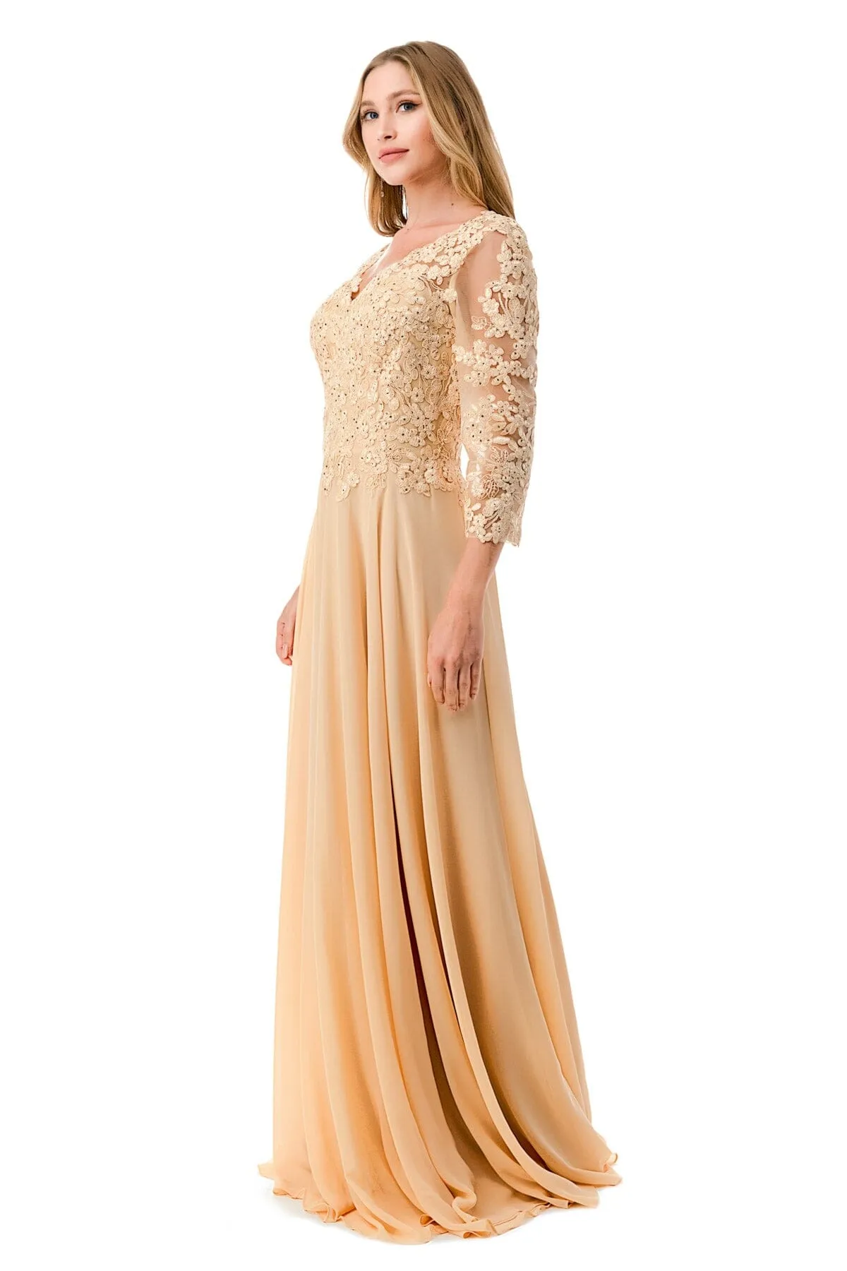 Applique 3/4 Sleeve A-line Gown by Coya M2758Q