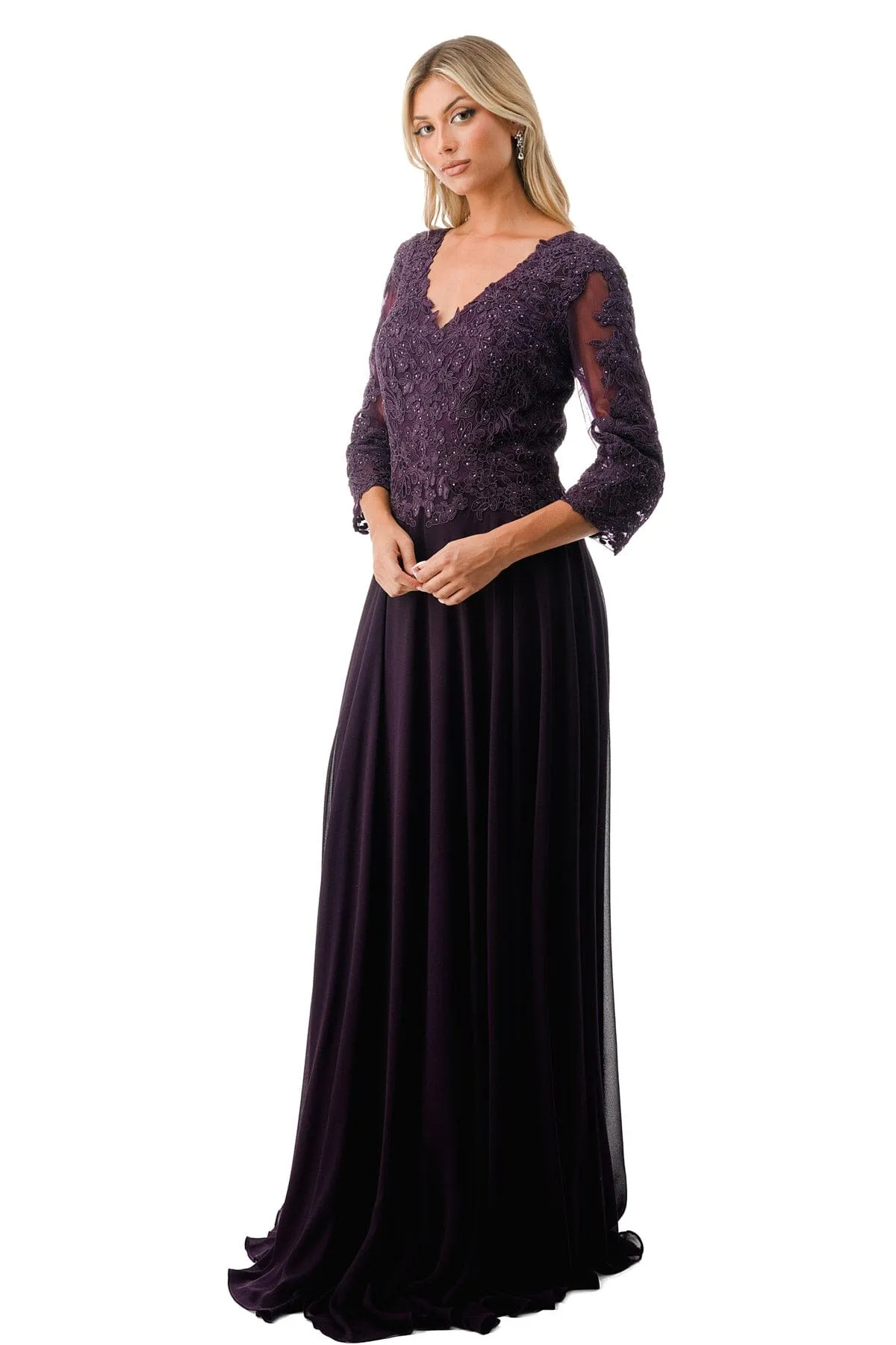 Applique 3/4 Sleeve A-line Gown by Coya M2758Q