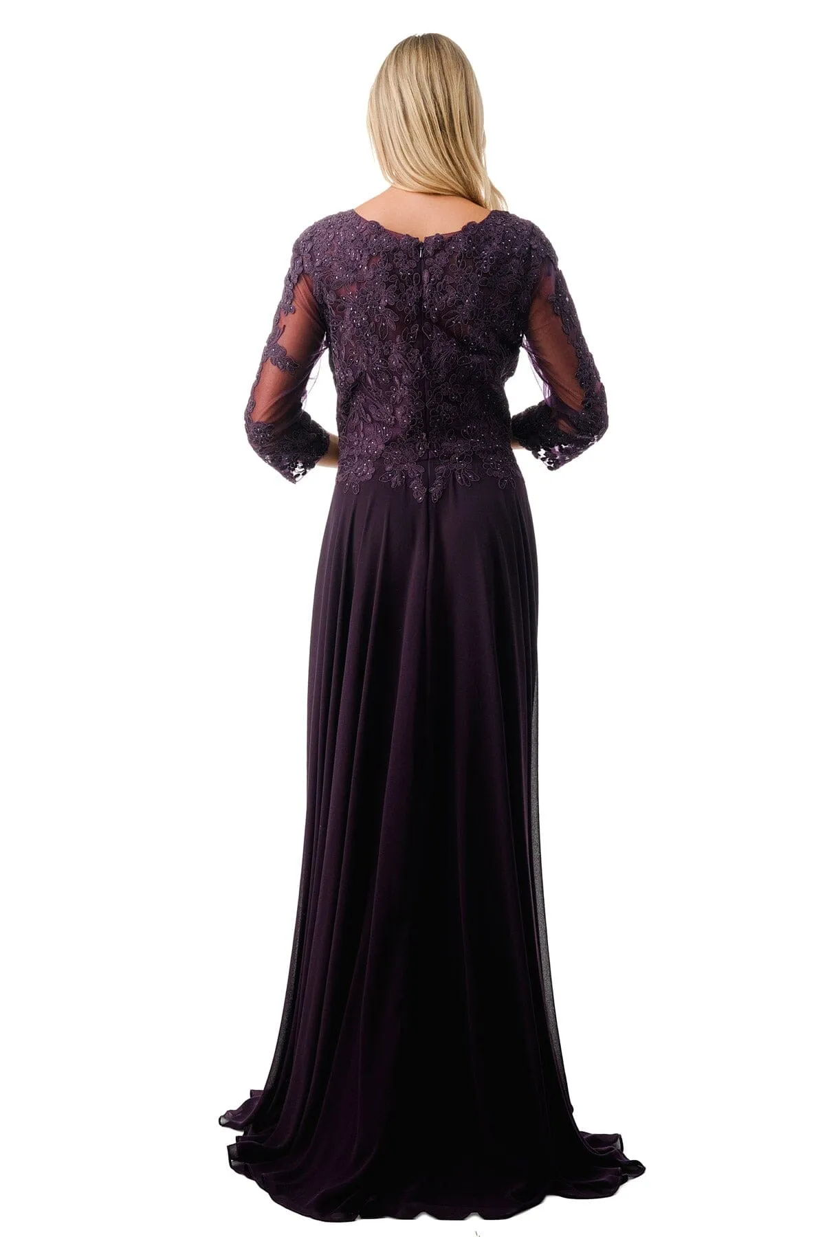 Applique 3/4 Sleeve A-line Gown by Coya M2758Q