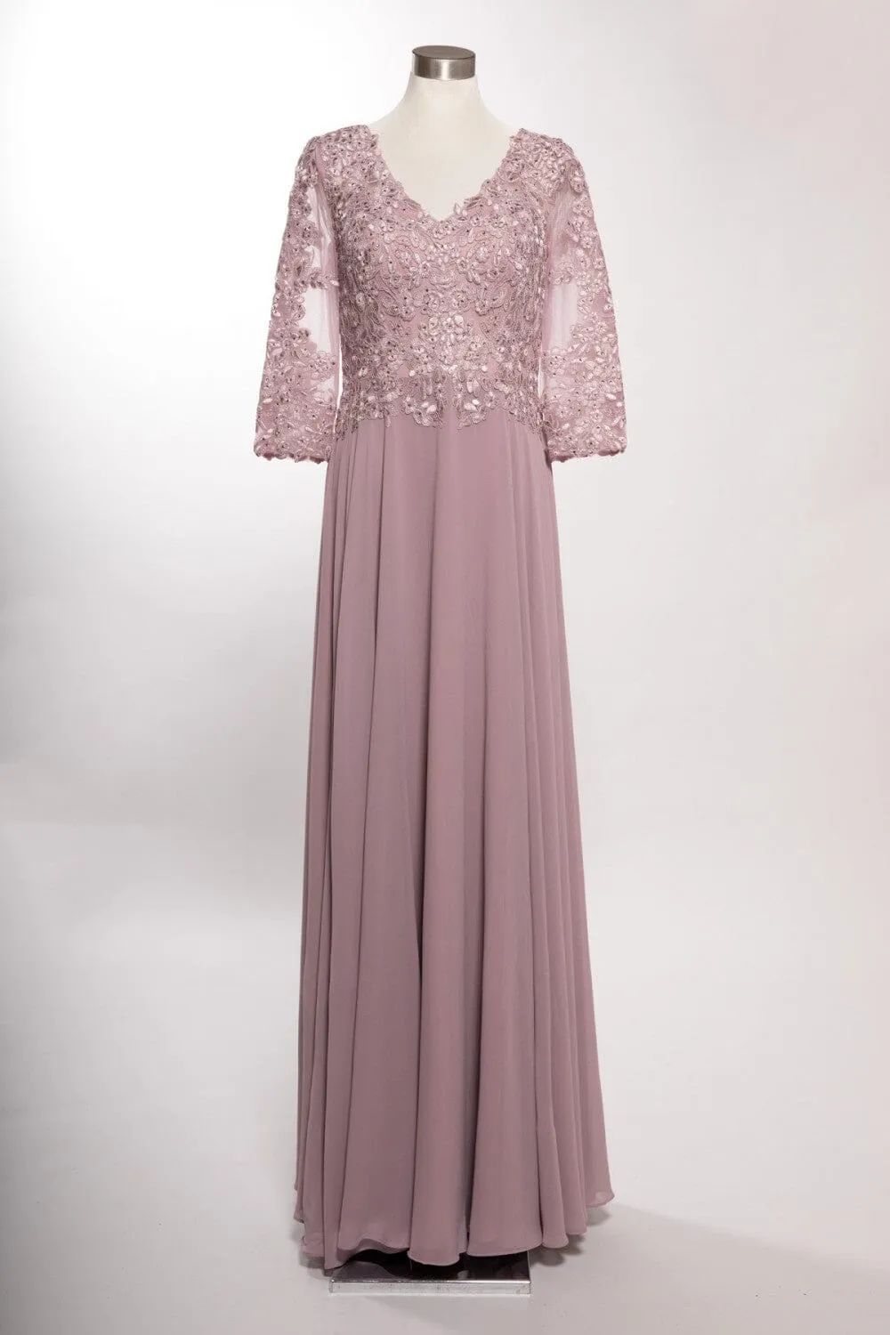 Applique 3/4 Sleeve A-line Gown by Coya M2758Q