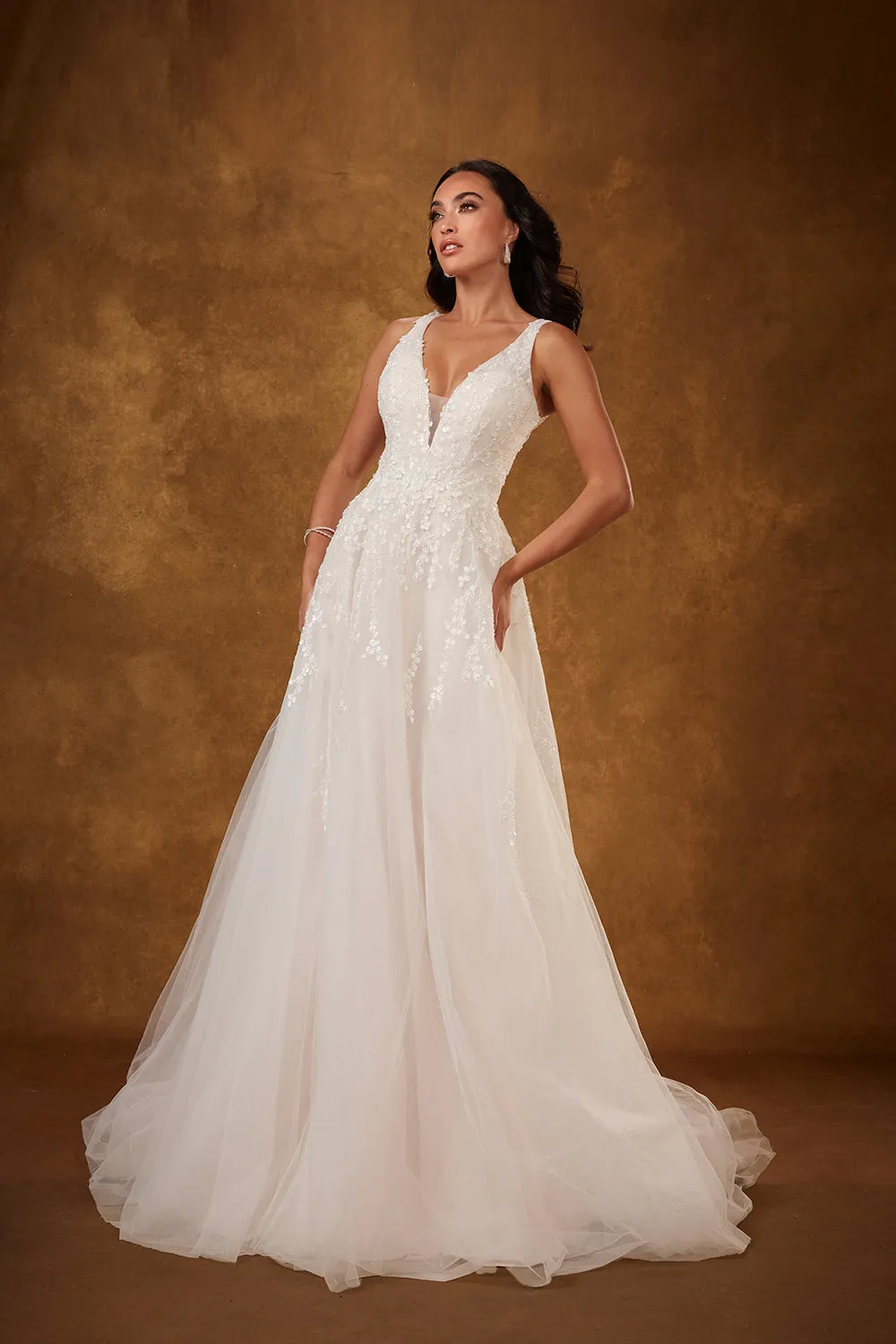 Applique Tulle V-Neck Bridal Gown by Abby Lane 97225