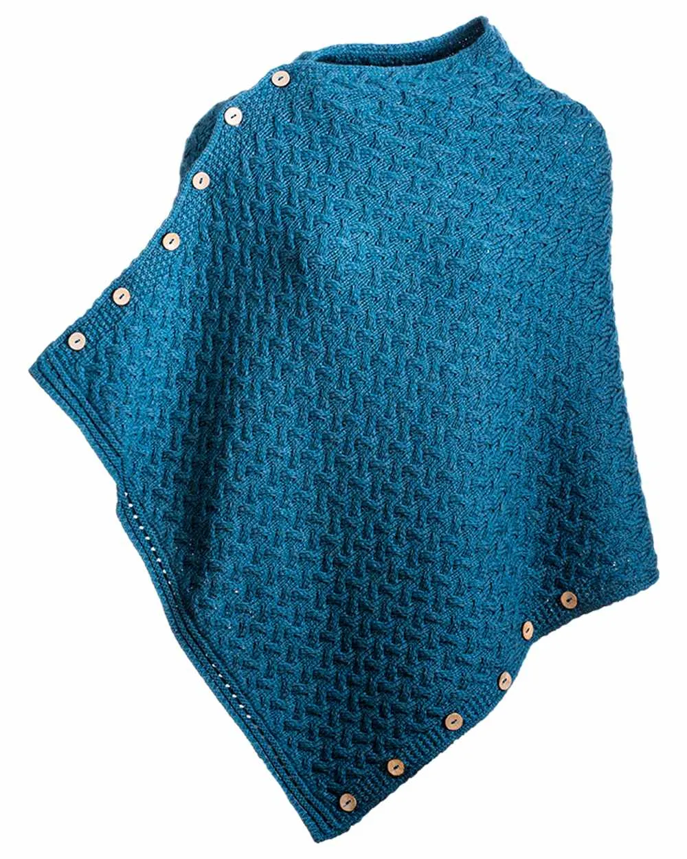 Aran Merino Wool Knit Button Poncho