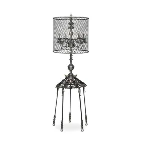 Aria Floor Lamp in Pewter with Iron Leaves and Smoked Glass Crystals by Theresa Costa, Luna Bella