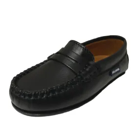 Atlanta Mocassin Boy's and Girl's Smooth Leather Penny Loafers, Black Sierra Antik