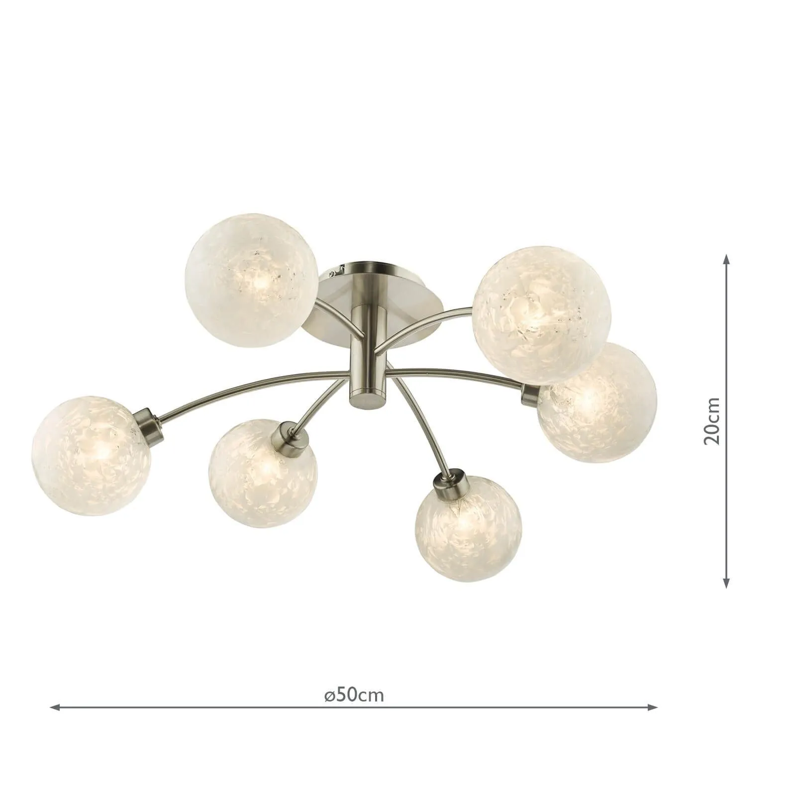 Avari 6Lt Semi Flush - Satin Nickel Frosted Glass Finish, IP20