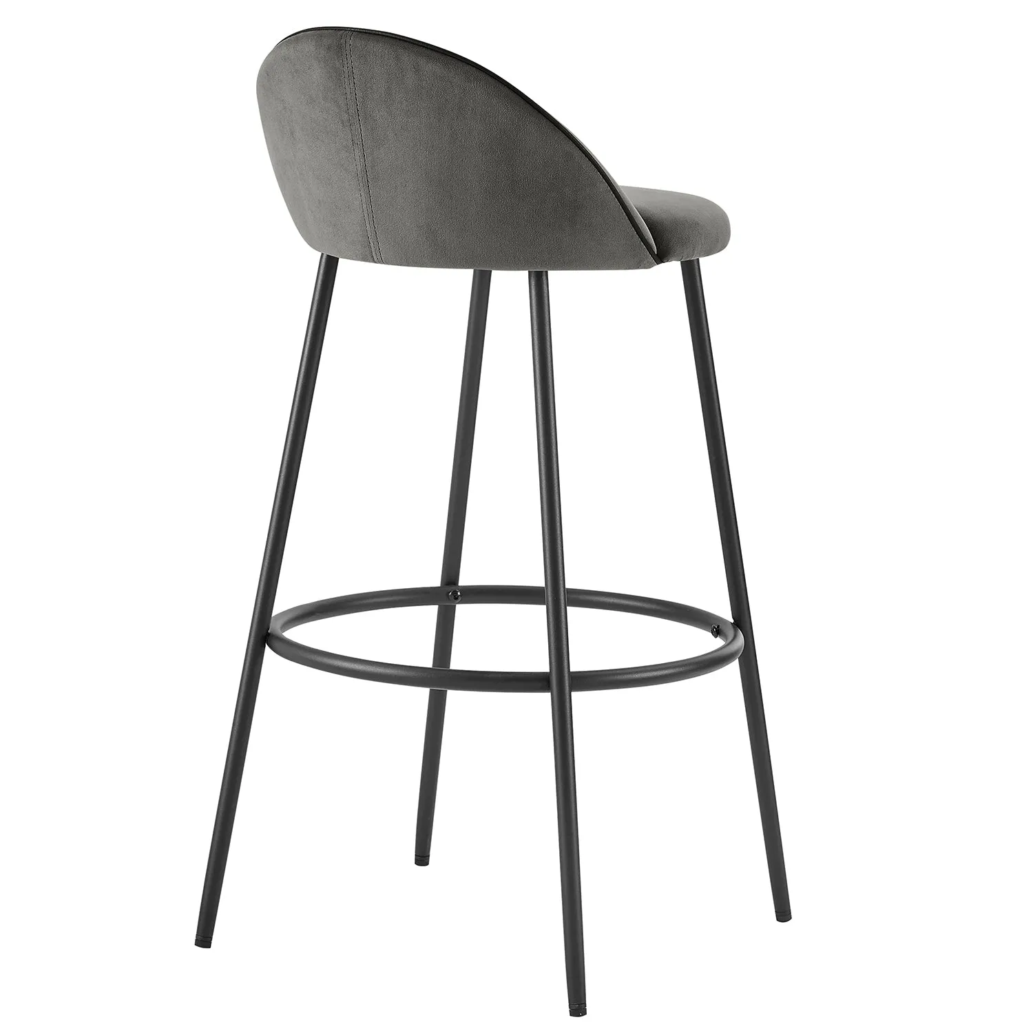 Barton Set of 2 Grey Velvet Upholstered Bar Stools with Contrast Piping