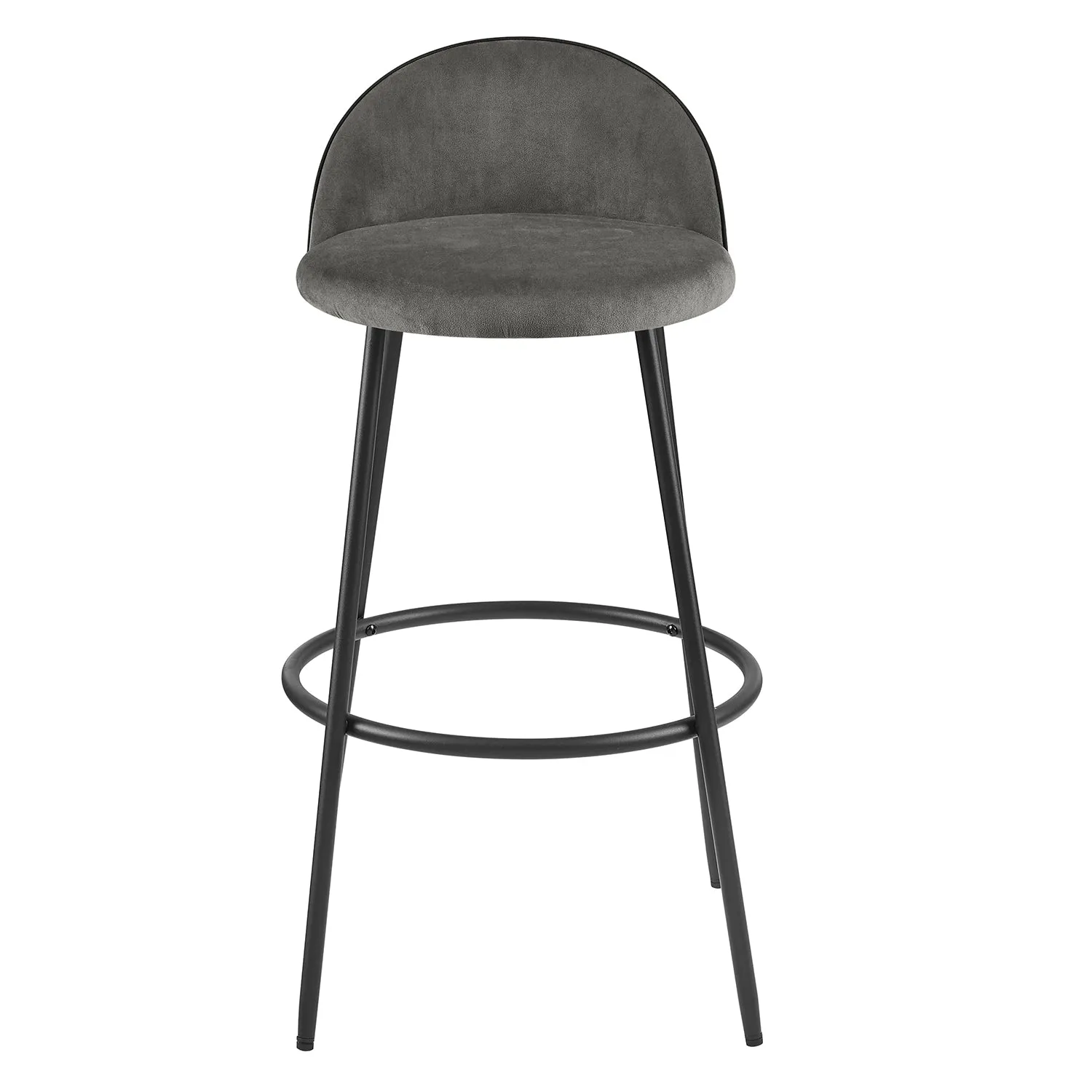 Barton Set of 2 Grey Velvet Upholstered Bar Stools with Contrast Piping