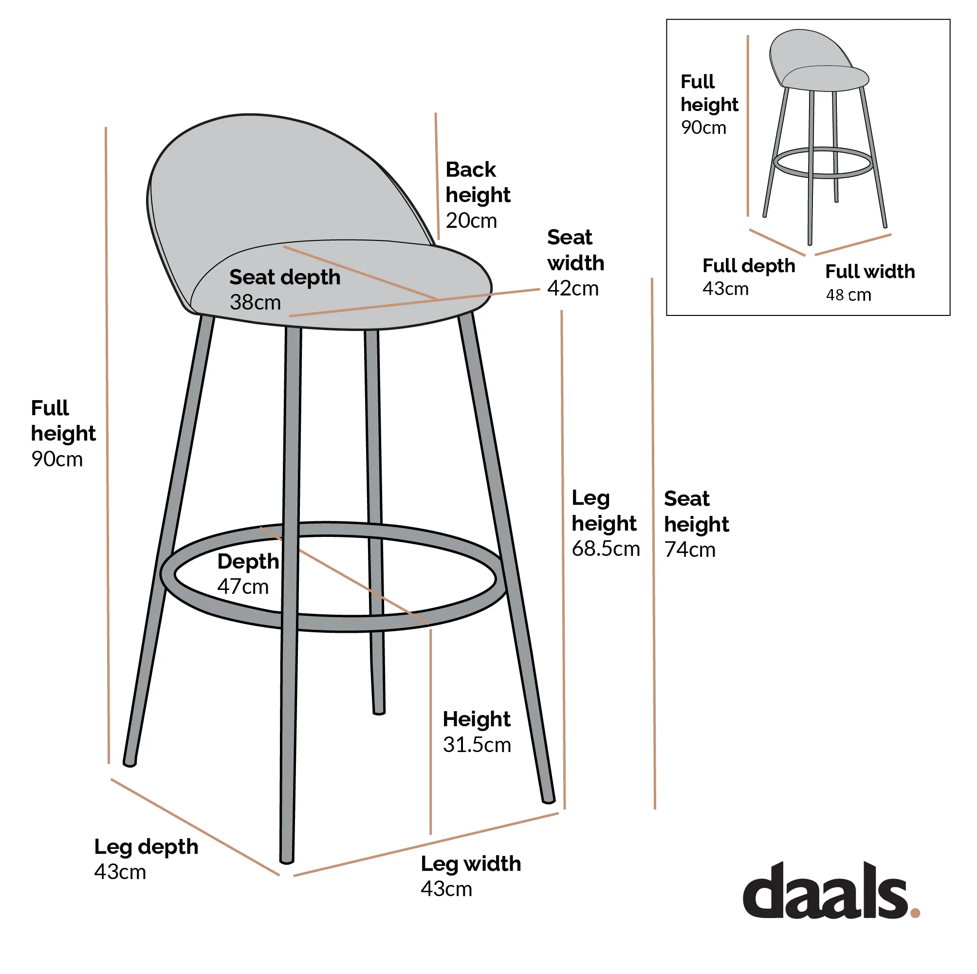 Barton Set of 2 Grey Velvet Upholstered Bar Stools with Contrast Piping