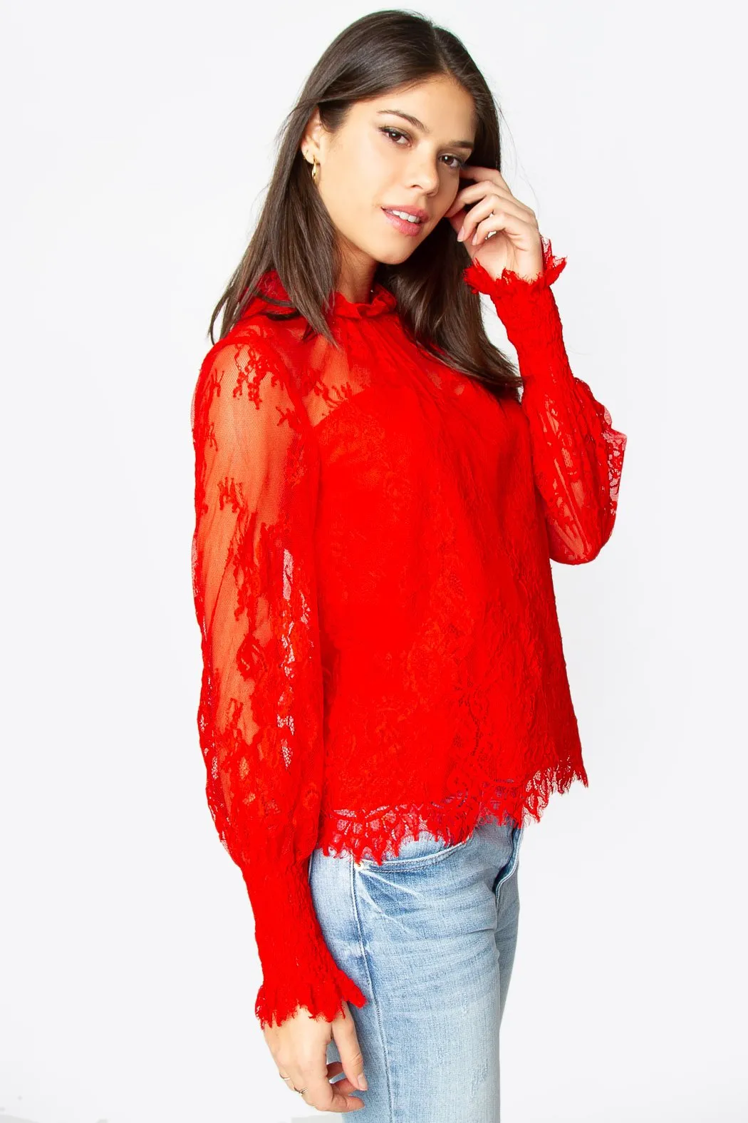 Belize Lace Mock Neck Blouse