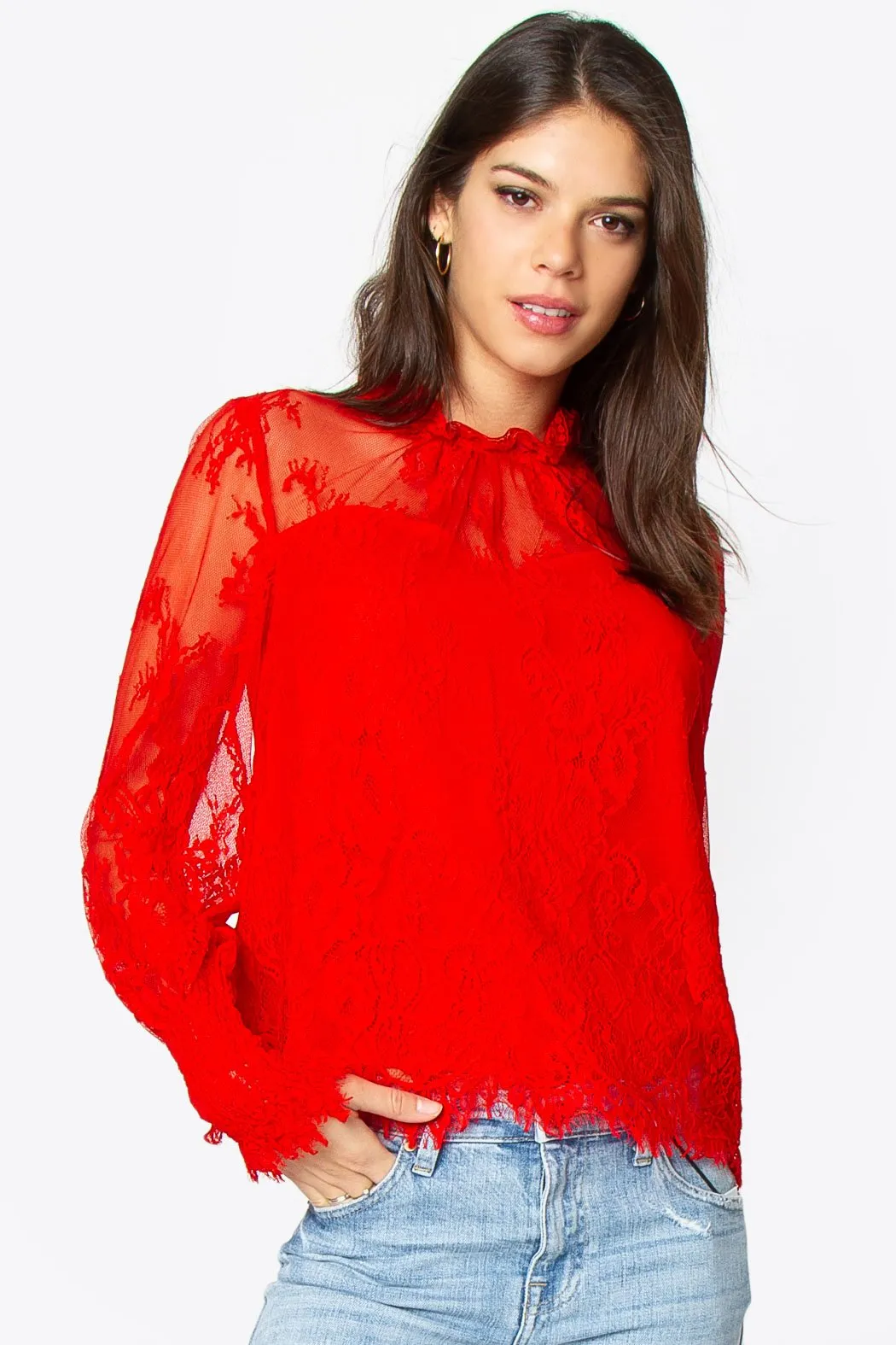 Belize Lace Mock Neck Blouse