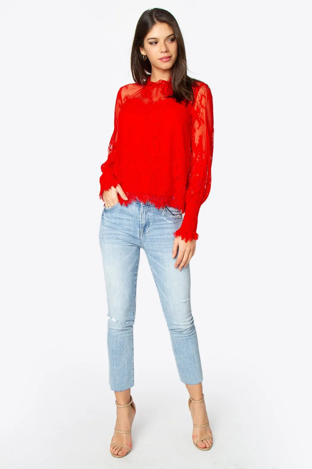 Belize Lace Mock Neck Blouse