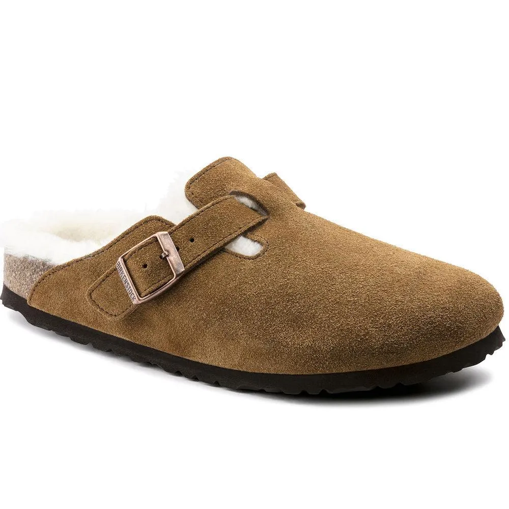 Birkenstock Women's Boston Mink Natural Suede Shearling