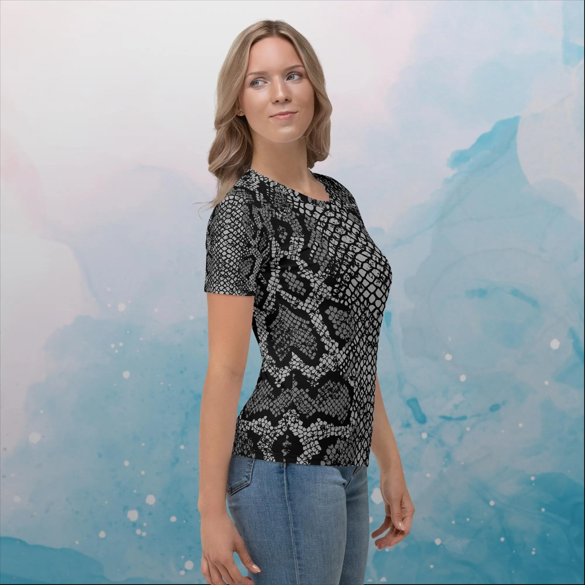 Black Snake Skin Print Womens Tee Shirt