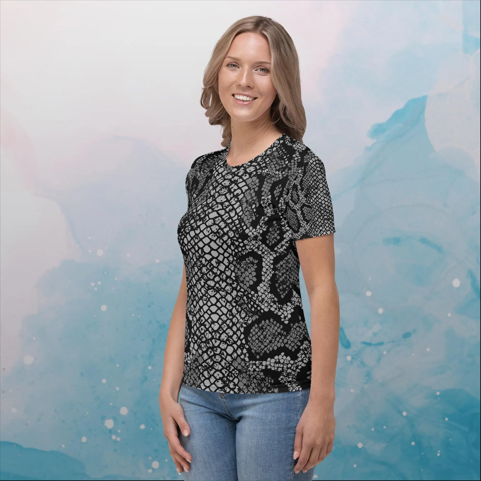 Black Snake Skin Print Womens Tee Shirt