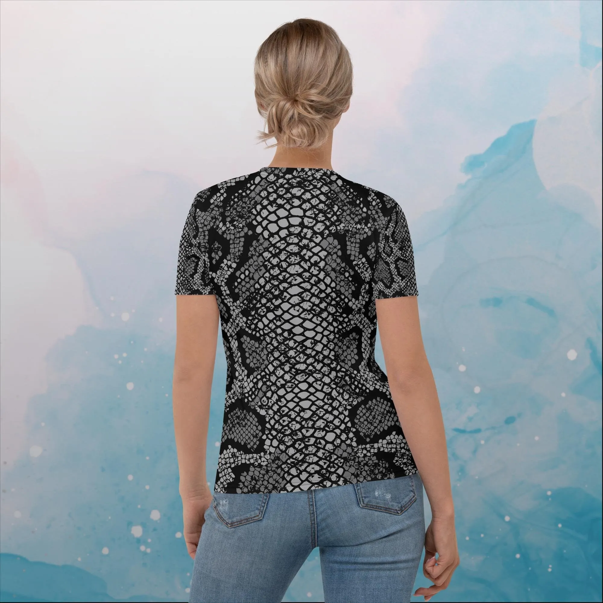 Black Snake Skin Print Womens Tee Shirt