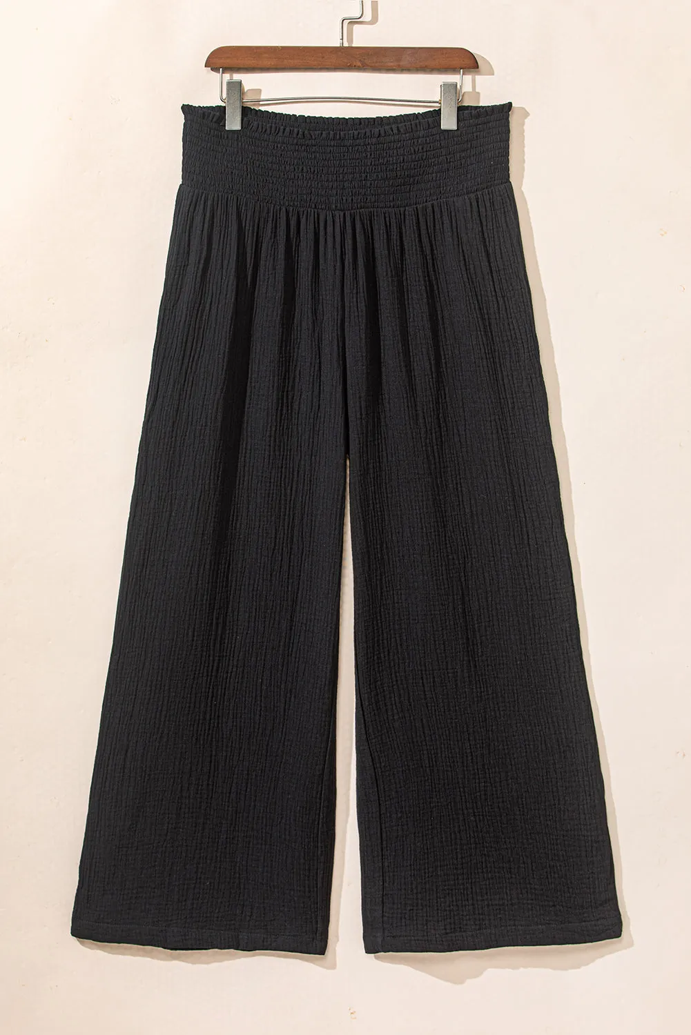 Black Textured High Waist Wide Leg Plus Size Pants