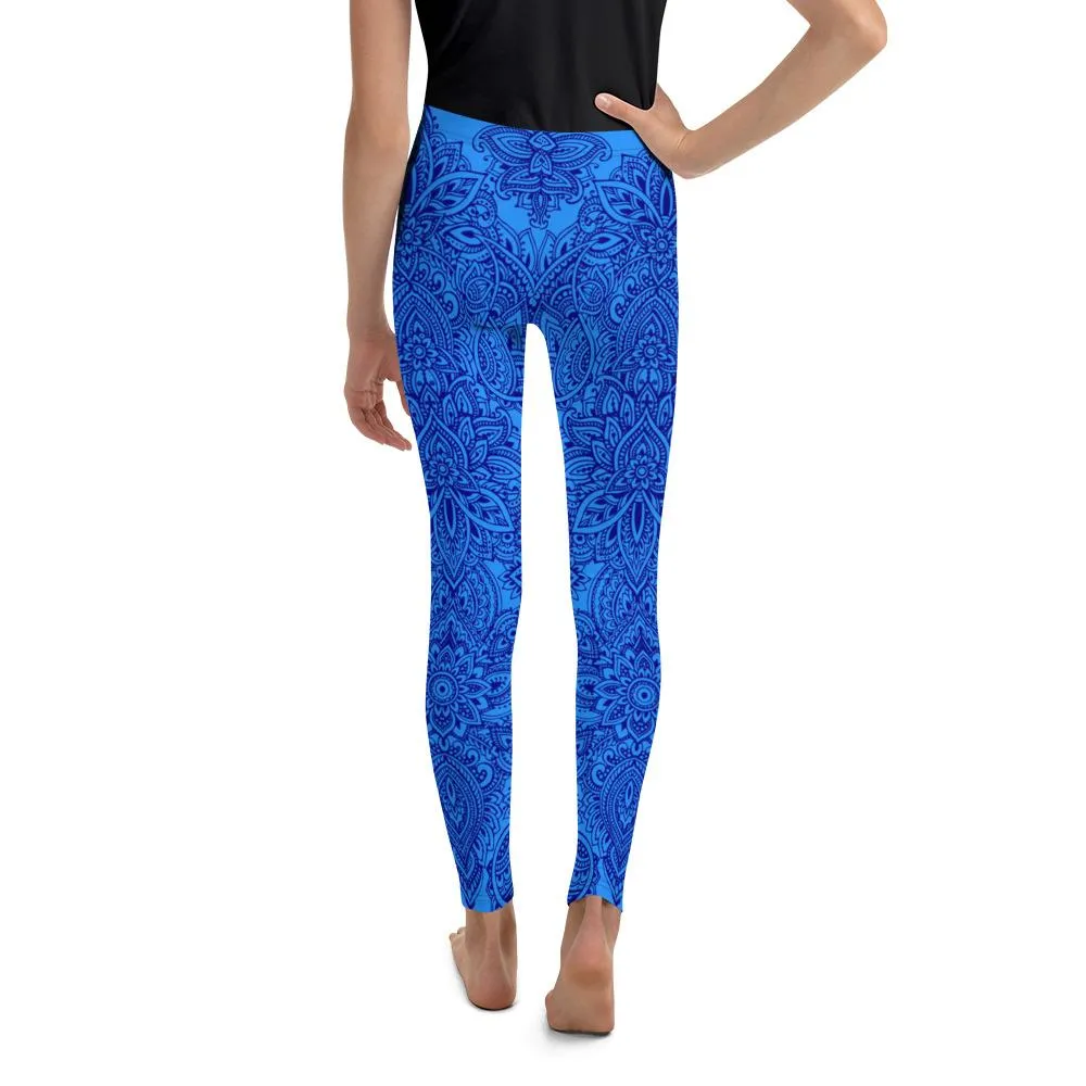 Blue and Navy Henna Tattoo Youth Leggings