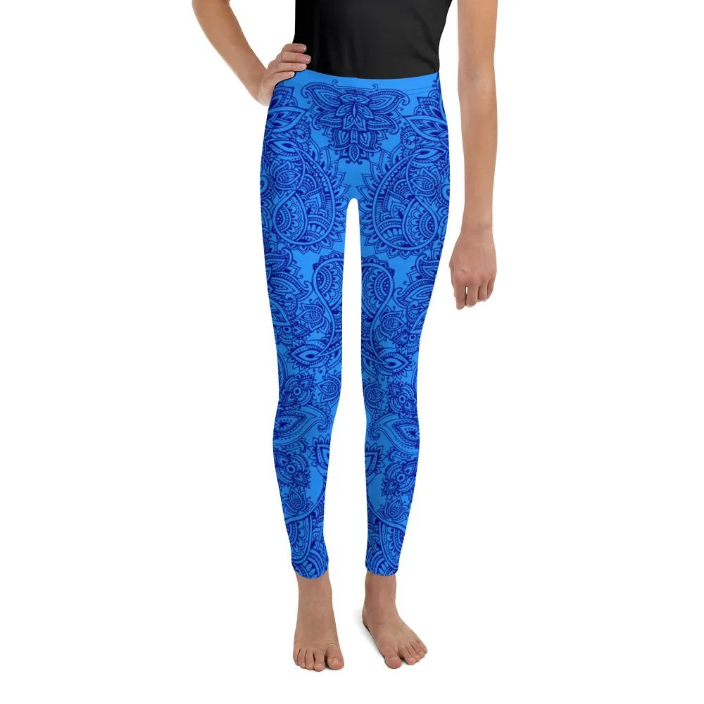 Blue and Navy Henna Tattoo Youth Leggings