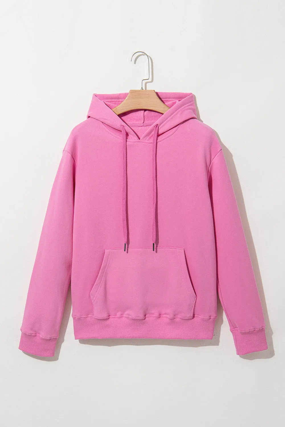 Bonbon Solid Color Fleece Lined Drawstring Hoodie with Pocket